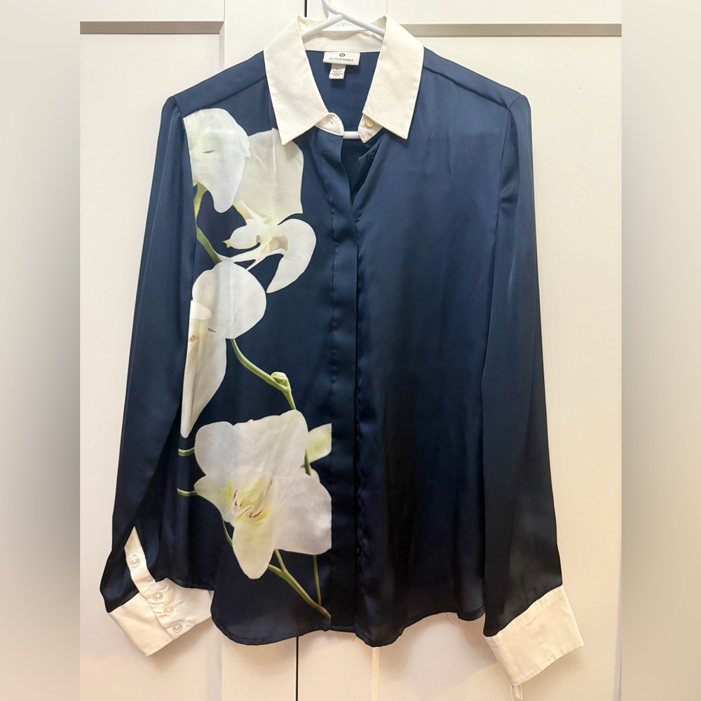 Altuzarra Target Navy Dark Blue with white orchid shirt top